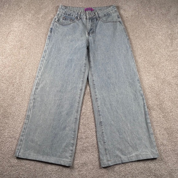 Edikted Denim - Edikted Wide Leg Jeans Light Wash Pink Bow Back Pocket Baggy Denim XS 1433